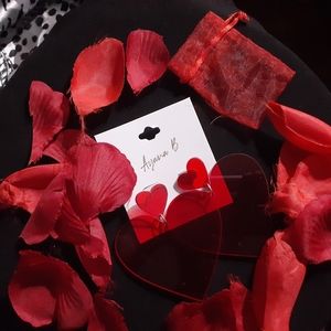 Ayana B. Red Drop Heart Earrings New